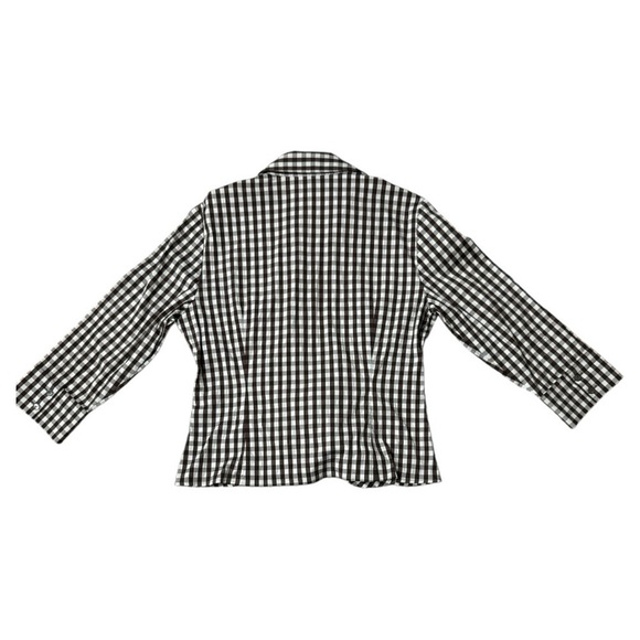 Lafayette 148 Brown Gingham Plaid Cropped Tie Front Shirt Top Size: 8 - Picture 10 of 14